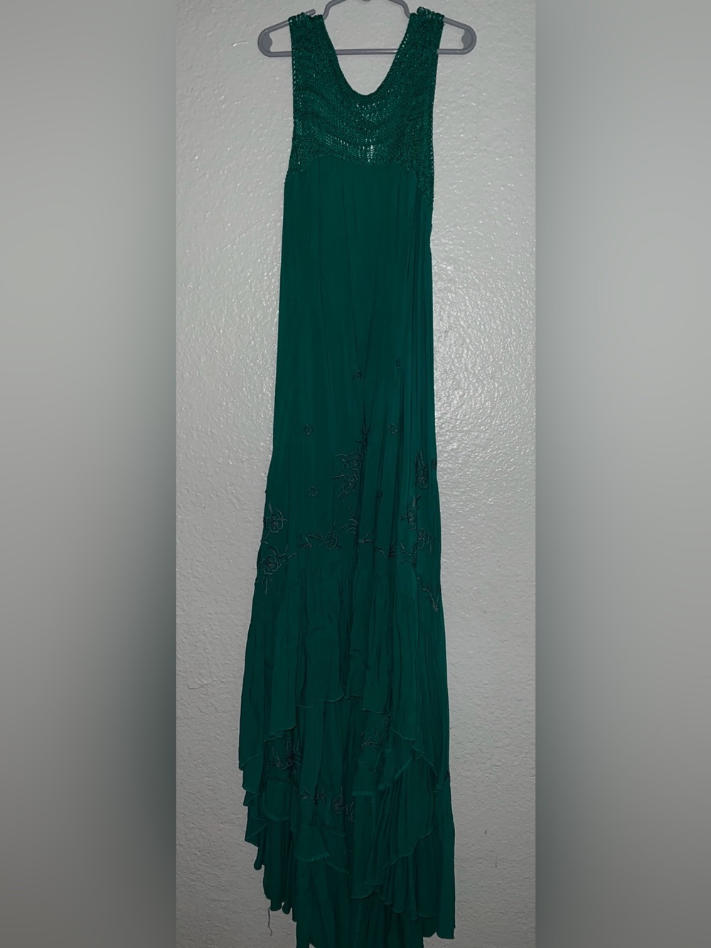 Free People Long Crochet Dress with Tiers in Emerald Combo short front Small - Picture 10 of 13